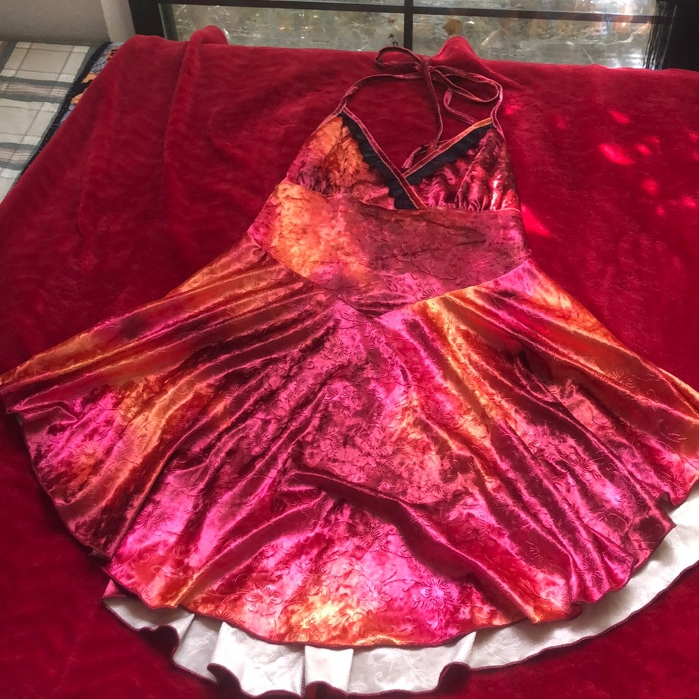 High low velvet dress with corset back and string halter top